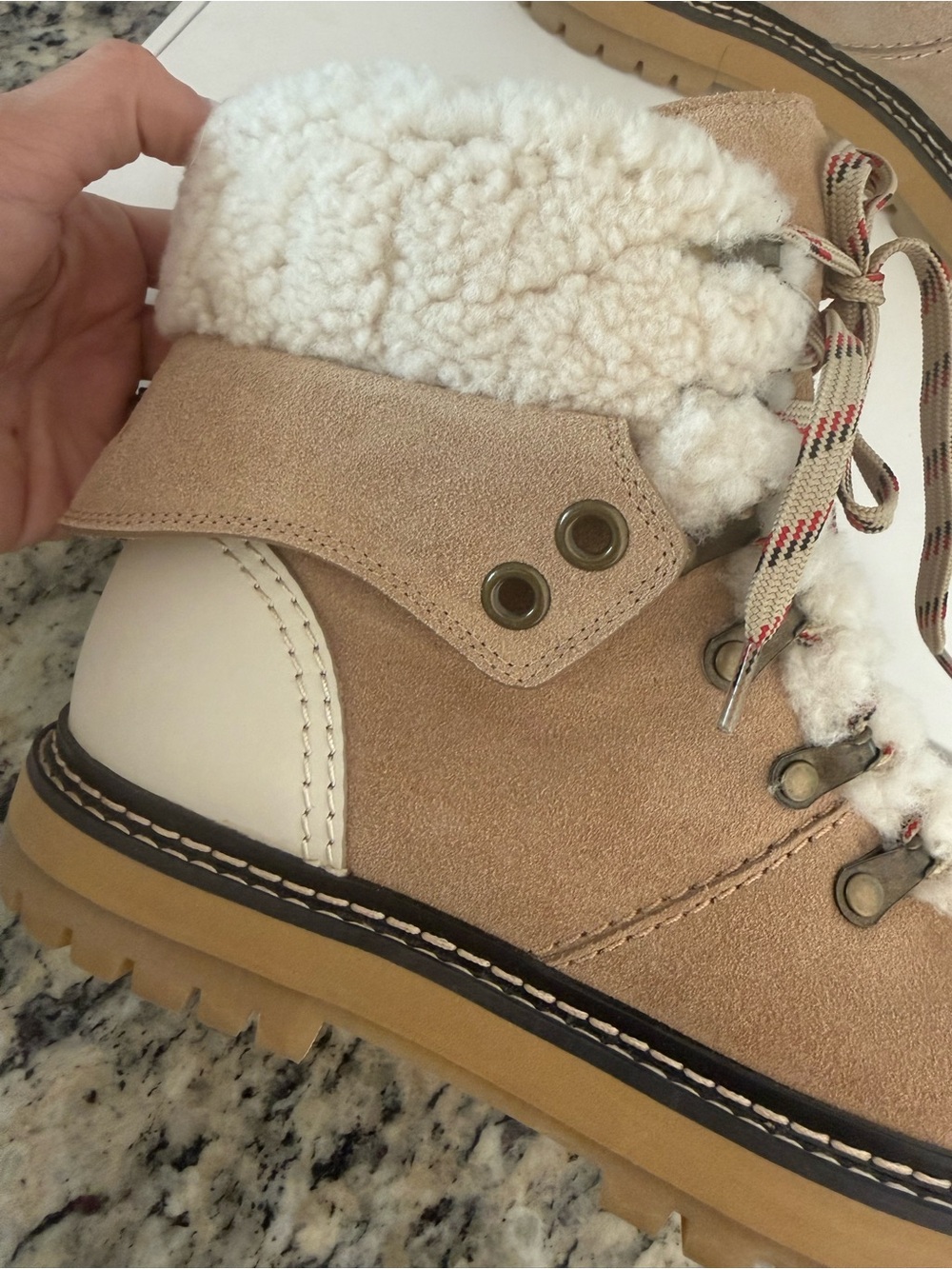 See By Chloé Eileen Tan Suede Lace-Up Sherpa Boots - Picture 7 of 10